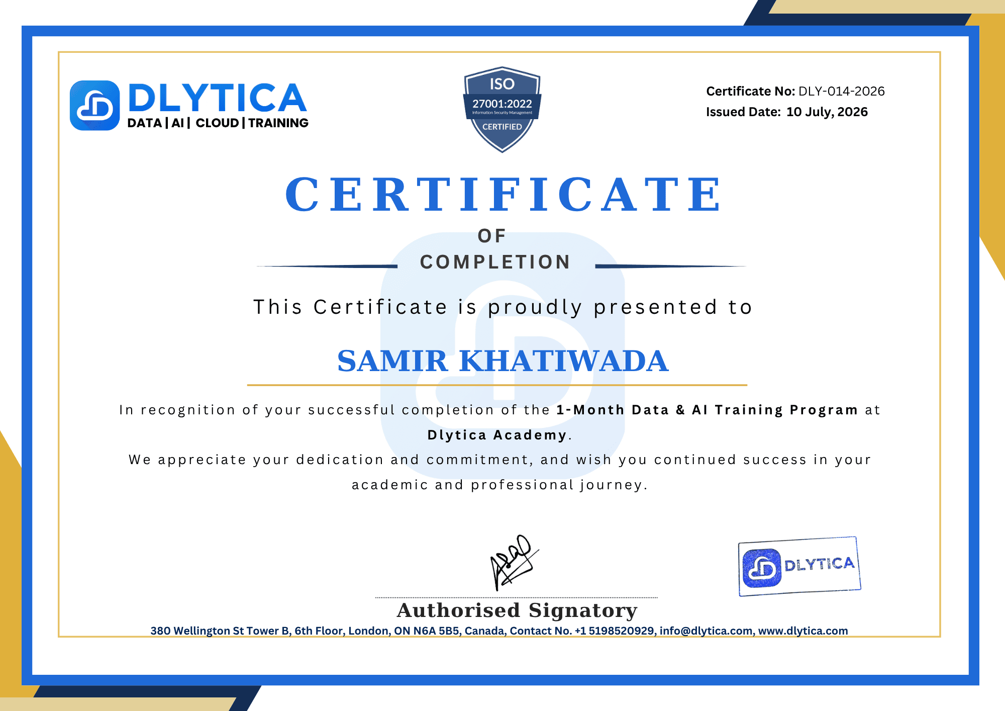 Data and AI Training Certificate